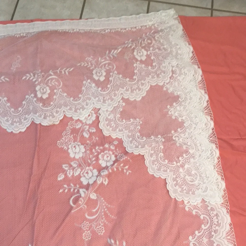 Curtain Sheer Lace Floral Curtain with Attached Valance (1-piece)